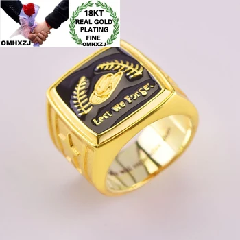 

OMHXZJ RR1080 Jewelry Wholesale European Fashion Fine Man Party Birthday Wedding Gift Wide Square Lest We Forget 18KT Gold Ring
