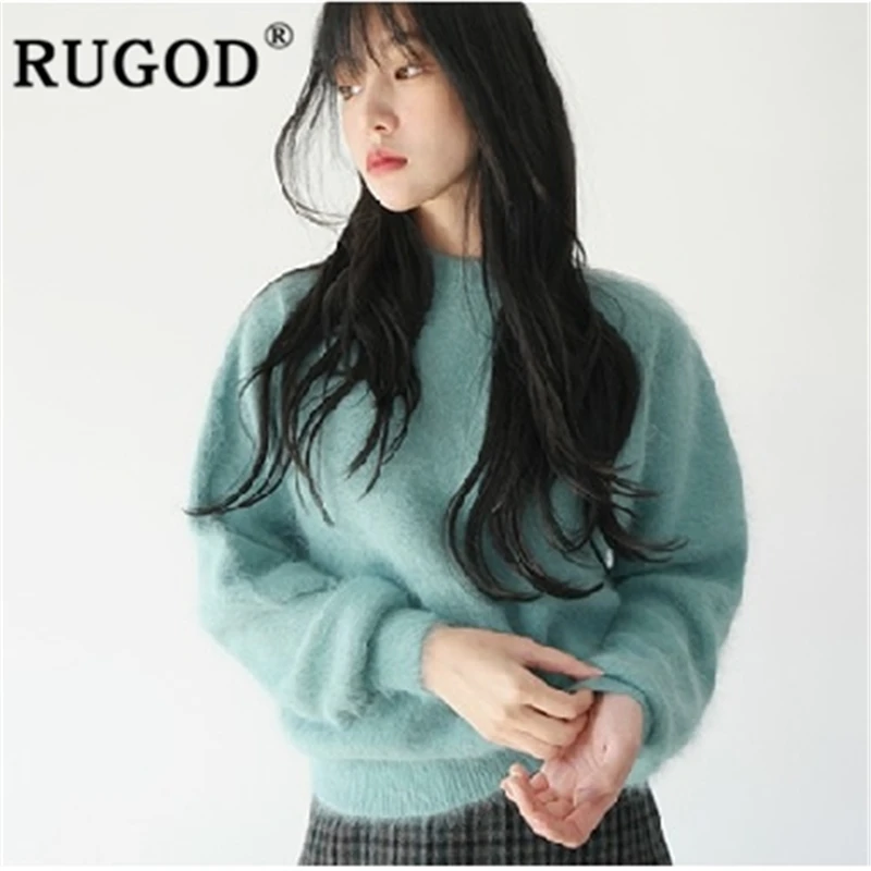 

RUGOD 2019 New autumn snow solid sweater for women mink cashmere o neck loose elegant sweater pullover fashion femme knit modis