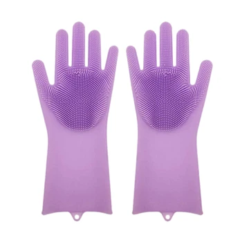

1 pair Silicone Dish Scrubber Rubber Gloves Food Grade Cleaning Sponge Dishwashing Brushs Magic Silicone Gloves(purple)
