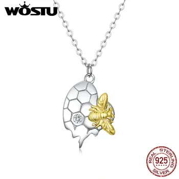 

WOSTU Gold Honey Bee Necklace 925 Sterling Silver Animal Long Chain Link For Women Friends Best Gift Fashion Jewelry CQN396