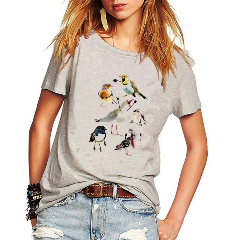 

Funny Cute Little bird Print Women t shirt Summer Short Sleeve O Neck tshirt Female 5 colors Tee Shirt Tops Camisetas Mujer