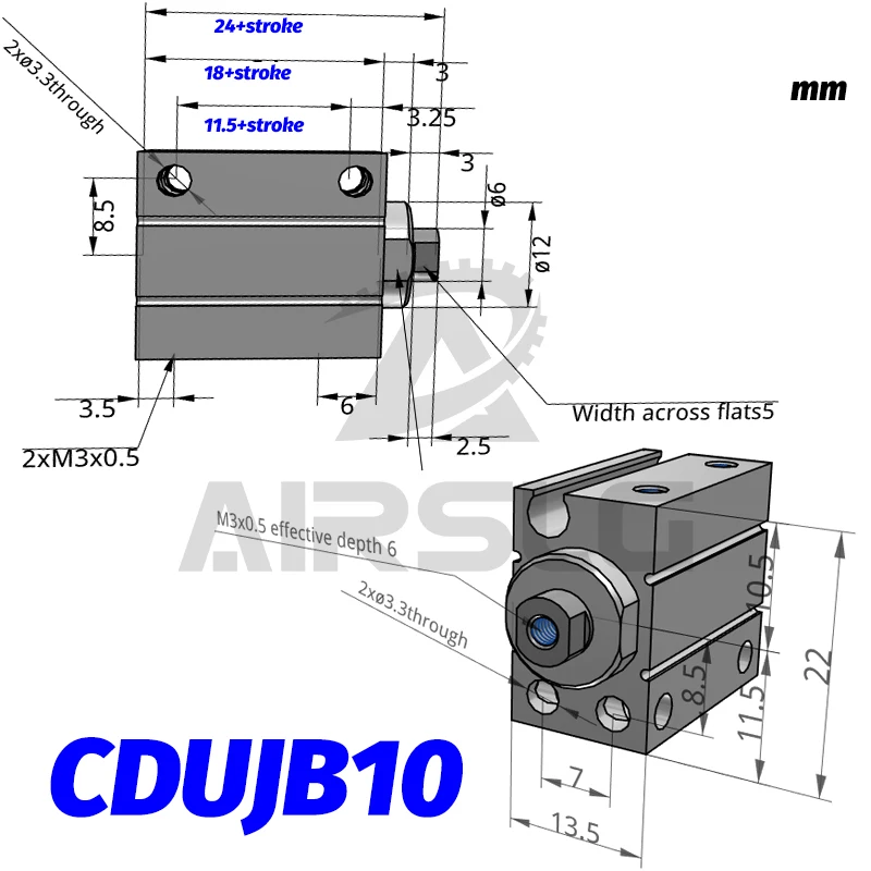 CUJB4 Мини крепление цилиндр CDUJB6 скважины 4 6 8 10 мм ход 4 6 8 10 15 20 25 30 двойного действия CDUJB8-10D CDUJB10-20D CUJB6-15 - Цвет: CDUJB10