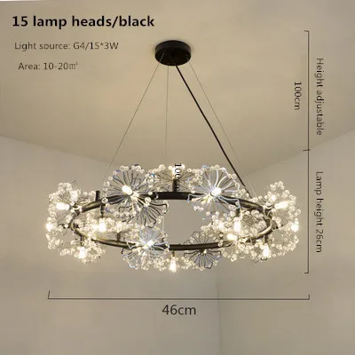 15 lamp head Современный Одуванчик светодиодный свет люстры Стильный Кристалл Декоративные Одуванчик потолочные люстры висячие светильники - Цвет абажура: 15 lamp head