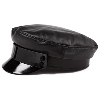 SILOQIN качественная шляпа из натуральной кожи, зимние женские трендовые армейские кепки Snapback, модные головные уборы знаменитостей, первый слой из овечей кожи - Цвет: Black