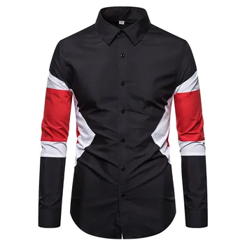 

Black Patchwork Casual Shirt Men Business Casual Camisa Masculina 2020 Brand Slim Fit Long Sleeve Mens Dress Shirts Tuxedo Shirt