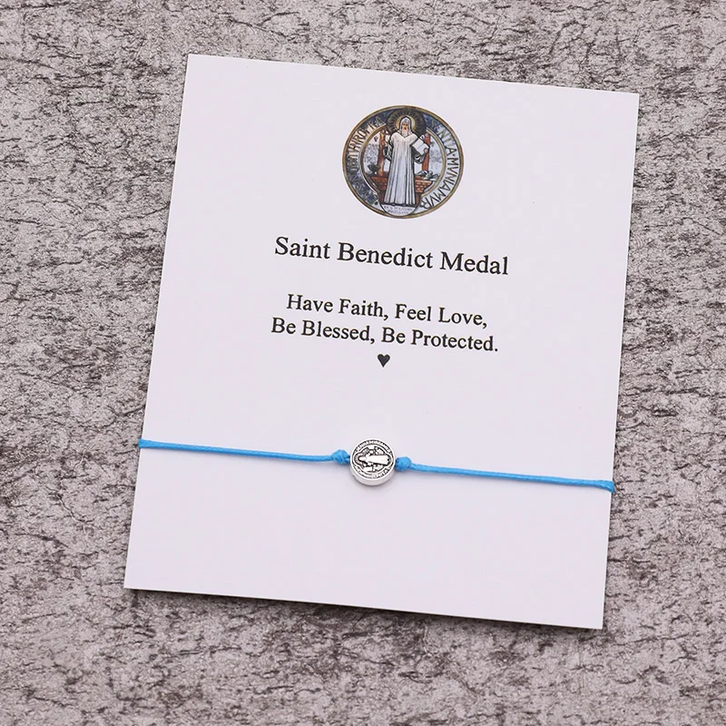 Saint Benedict Wish Bracelet Saint Benedict Charm Red String Protection Bracelet Religious Jewelry Women Men Kabbalah