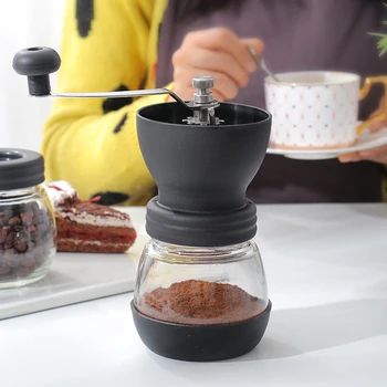 

Coffee Bean Grinder with Fortified Glass Storage Durable Cafe Bean Mill Coffee Maker Kitchen Tools Manual Ceramic Burr