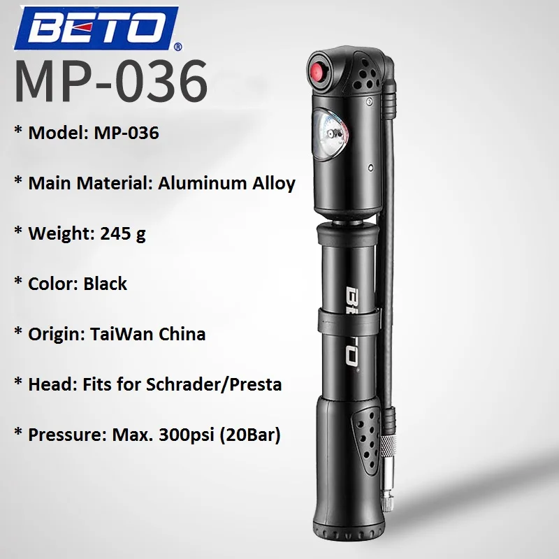 Bicycle Floor Pump 160PSI Bike Air Pump With Gauge Presta & Schrader Valves Tire Tube Inflator - View #4