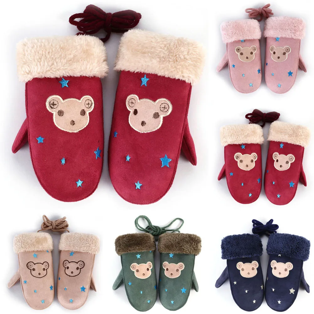 Зимние Детские перчатки для девочек и мальчиков; теплые хлопковые рукавицы на запястье с рисунком из мультфильма; детские перчатки; перчатки на весь палец