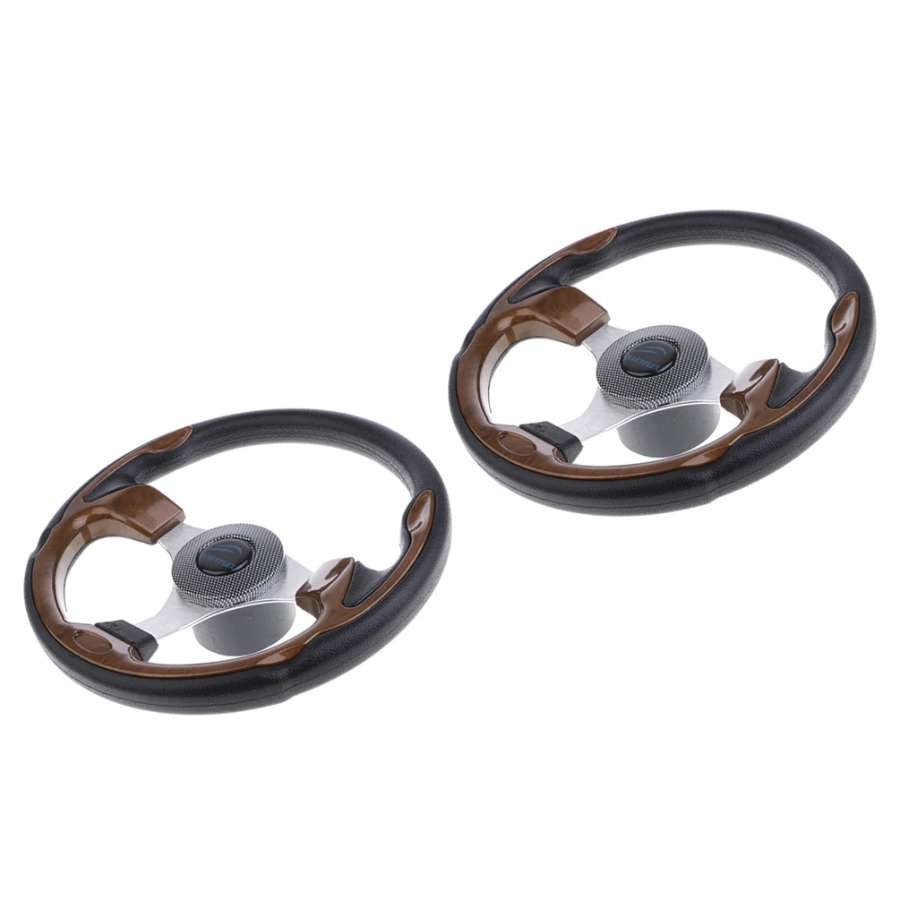 2pcs 320mm Steering Wheel - Marine Grade 3 Spokes, Marine Boat Yacht Accessories, Weatherproof, Brown