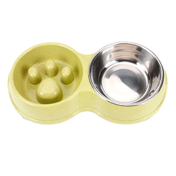 

Home Water Dogs Cats Prevent Obesity Leakproof Anti Choking Tableware Double Pet Bowl Smooth Easy Clean Slow Feeder Non Slip