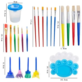 

High 34Pcs/Set Children Paint Brushes Set Artist Paint Brushes Set with 6 Palettes for Watercolor Acrylic Oil Paintings MD88