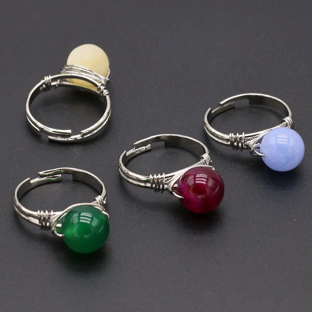 Anillo ajustable piedra envuelta en alambre de plata para dedo, a mano, piedras preciosas naturales curativas Reiki, regalos joyería para boda|Anillos| - AliExpress