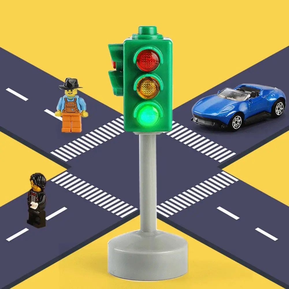 Mini luces de tráfico de doble cabeza para niños, modelo de juguetes de señales de tráfico, bloque de luz de carretera con sonido LED, juguete educativo de seguridad