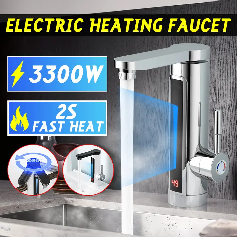 Electric Instant Water Heater Faucet Tap 3300W Temperature Display LED Ambient Light Instant Heating Tap for Bathroom Kitchen Electric Instant Water Heater Faucet Tap 3300W Temperature Display LED Ambient Light Instant Heating Tap for Bathroom Kitchen