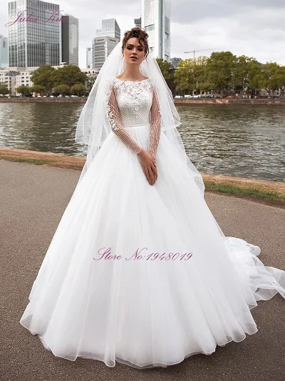 Dress With Veils Julia Kui Vestidos de Novia, винтажное бальное платье принцессы, свадебное платье, качество, расшитое бисером, жемчугом, кристаллами, с длинным рукавом, платье невесты - Цвет: Dress With Veils