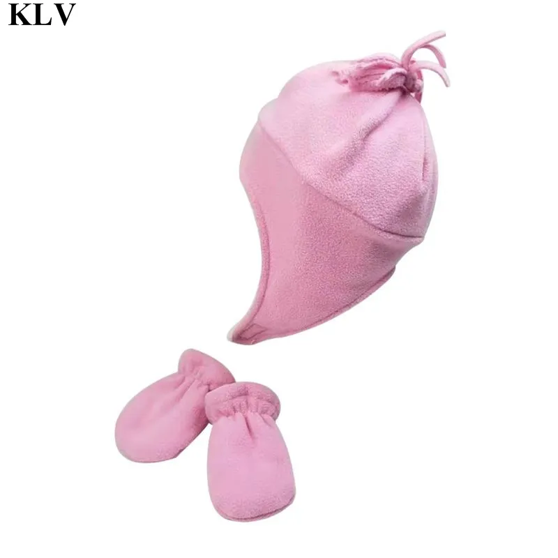 Pink Size S KLV 2 шт./компл. осень-зима Новые Детские флисовая шапка и перчатки, детская теплая Шапки детские варежки детские длинные шапка с наушниками - Цвет: Pink Size S
