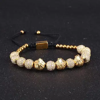

Mcllroy Luxury Gold Bracelet Men Stainless Steel Lion Charm Bracelets Bangles Beads Ball CZ Zircon Fashion Jewelry Wholesale