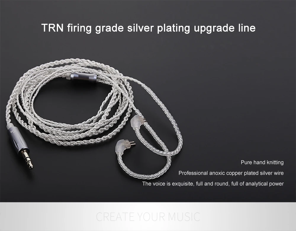 TRN Eerphone кабель A2 3,5 мм посеребренный кабель для обновления гарнитуры 0,75 0,78 MMCX PIN для ZST V30 ZS4 ZSR ES4 ST1 AS10 ZS6 V80 V90