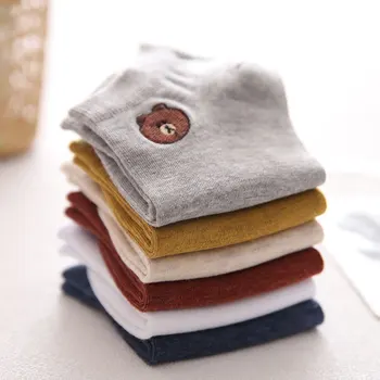 

The New embroidery Bear pattern sock Women's Cotton Breathable Comfortable Female Invisible socks 7 colors2