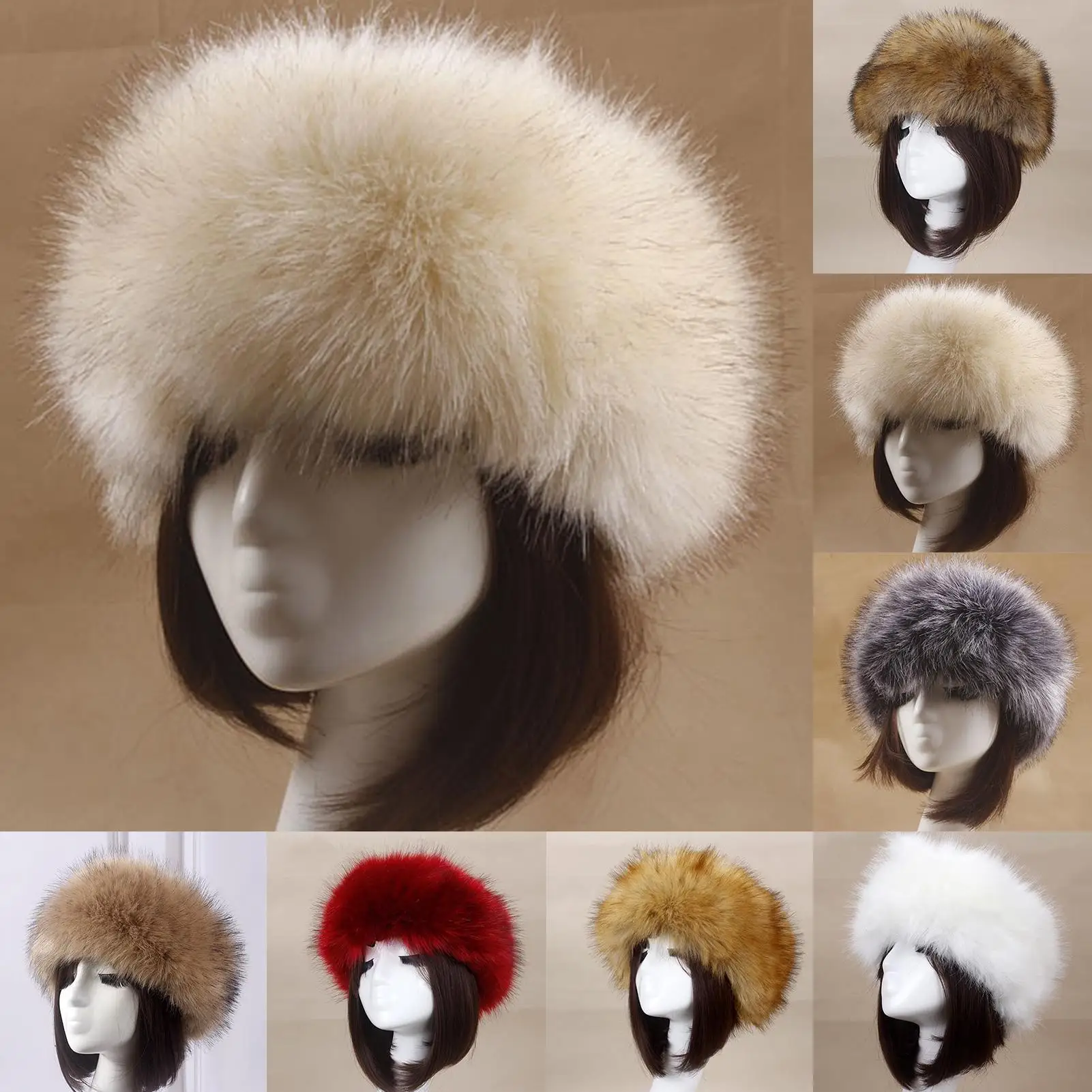 Winter Women Faux Fox Fur Hat Thick Furry Warm Beanies Hat Plush