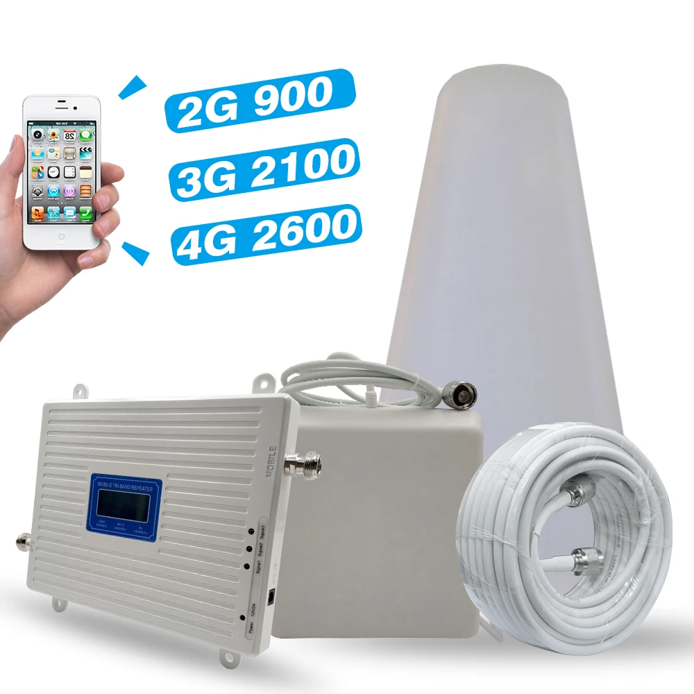 Трехдиапазонный усилитель сигнала 2G 3G 4G GSM 900 МГц + UMTS WCDMA 2100 (полоса 1)+ LTE 2600 7)