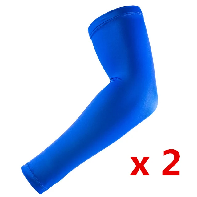 1 pair Blue Компрессионные нарукавники для тренажерного зала, нарукавники для бега, нарукавники для баскетбола, налокотники для фитнеса, велоспорта, защита от солнца и УФ-излучения - Цвет: 1 pair Blue