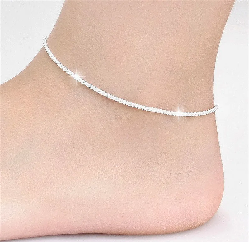 Silver Anklet Bracelet Ankle Chains Thin Silver Color for Women