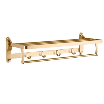 

Towel Holder Bathroom Space Aluminum Rose Gold Hanger Fold Matt Bath Towel Rack Wall Mount Washroom Shelf