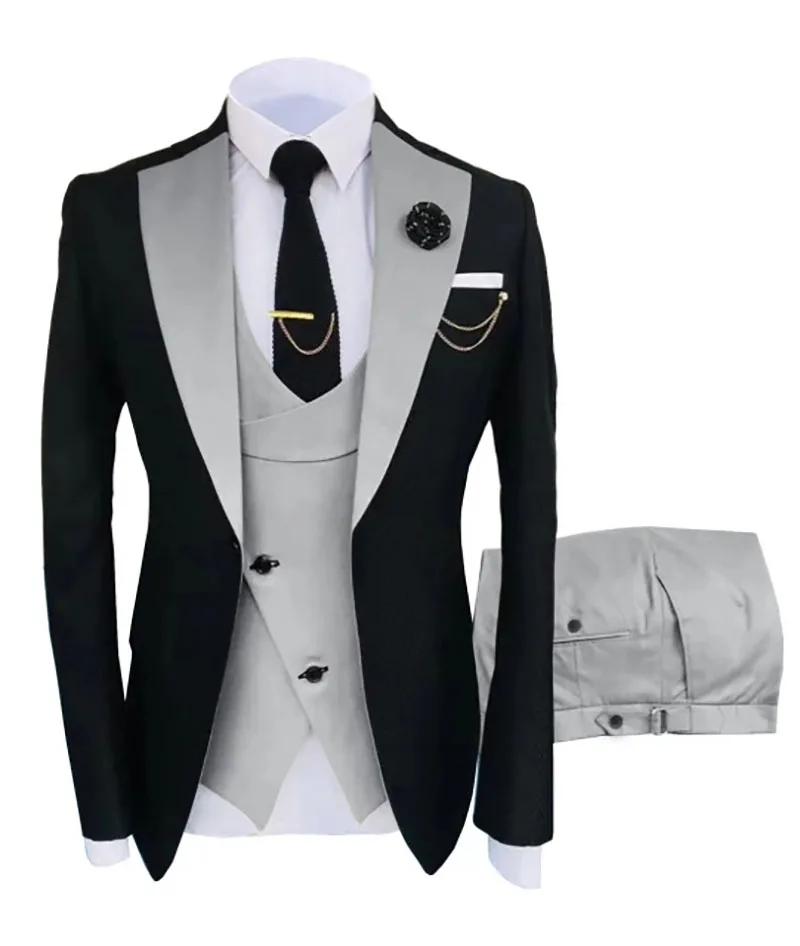 New Costume Slim Fit Men Suits Business Groom Black Tuxedos for Formal Wedding Jacket Pant Vest 3 Pieces | Мужская одежда