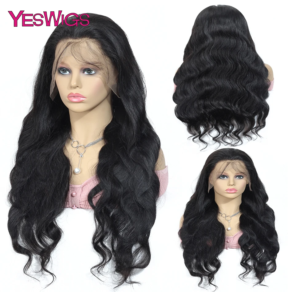 YesWigs 360 человеческие волосы на кружеве парики для черных женщин Remy бразильские волосы естественного цвета тела волна парик с волосами
