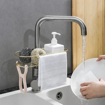 

Kitchen / Bathroom Adjustable Iron Faucet Drain Shelf Hanging Basket Kitchen Sink Wipe Sponge Soap Hand Soap Storage Rack