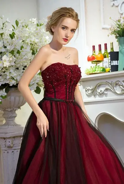 Black-And-Red-Gothic-A-line-Wedding-Dresses-2019-Strapless-Sparkly-Beading-Vintage-Colorful-Wedding-Gowns (1)