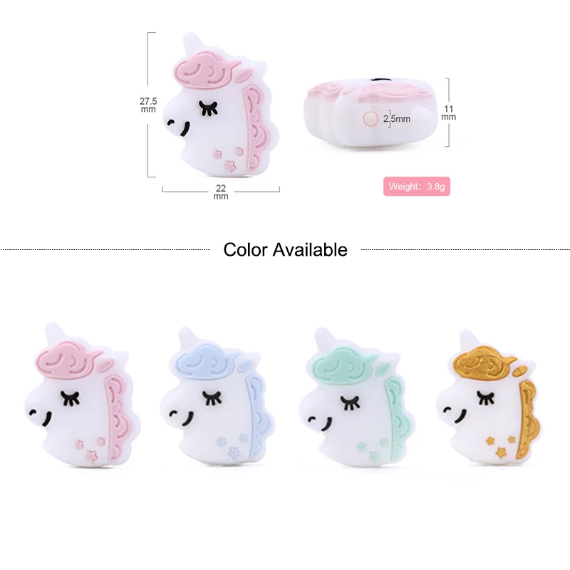 LOFCA  Teether 실리콘 구슬 5pcs 유니콘 라운드 실리콘  젖니가 남 구슬 식품 학년 간호 씹는 실리콘 구슬 