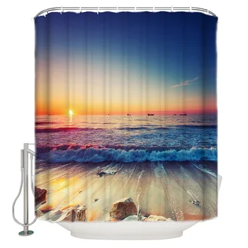 

Sunset Beach Sea Shower Curtain Washable Home Bath Decor Curtains With 12 Hooks