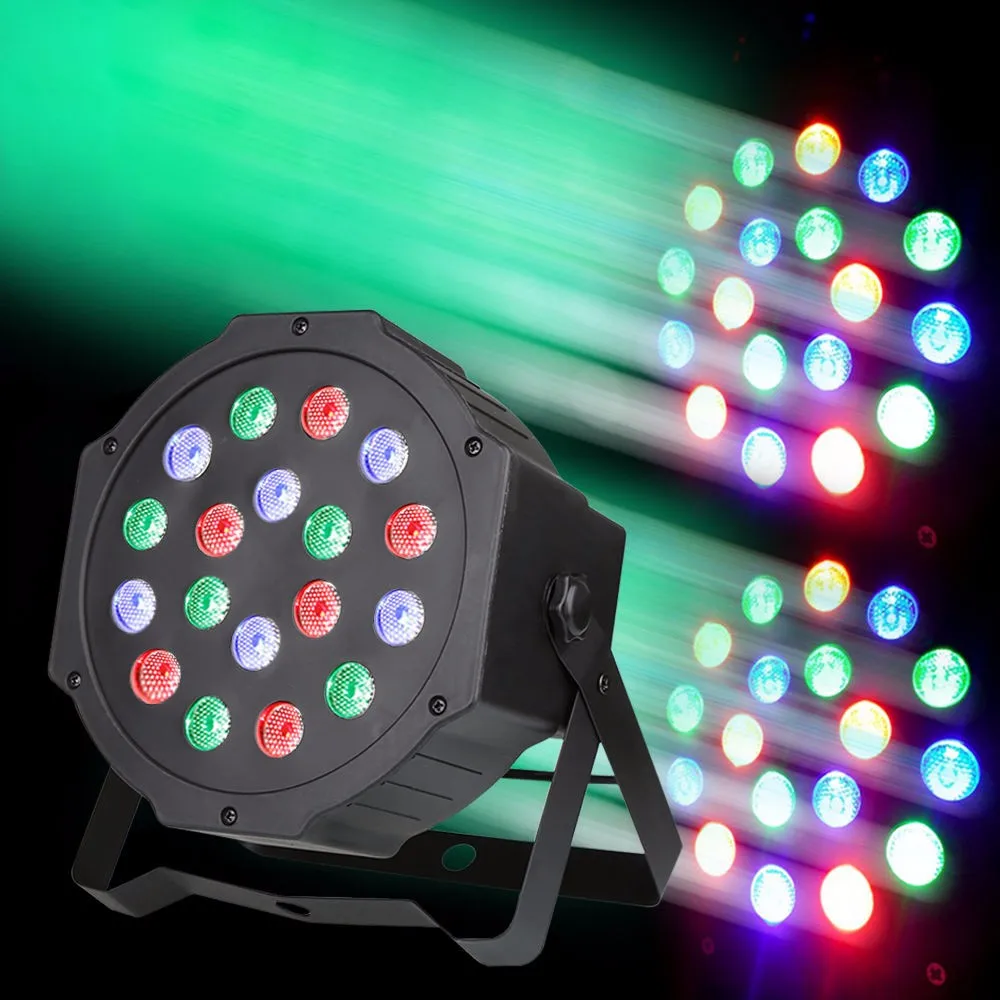 

18W RGB LED Stage Light DMX Par CAN DJ Disco Uplighter Strobe Lighting for DJ Party Disco 110V-220V Power plug+Remote control