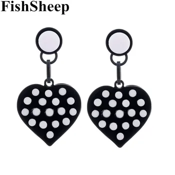 FishSheep Fashion White/Black Acrylic Heart Round Pendant Long Earrings Geometric Drop Dangle Earring Women Statement Jewelry