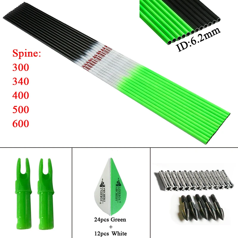 

Linkboy Archery Carbon Arrows Shaft Spine300-600 ID6.2mm Arrow Vanes Tips 75gr Compound Bow Hunting Accessories Outdoor 12pcs