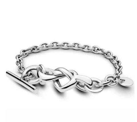 925 пробы серебряный браслет с узлом в виде сердца украшенный Т-образной застежкой браслет подходит для женщин очаровательное модное ювелирное изделие