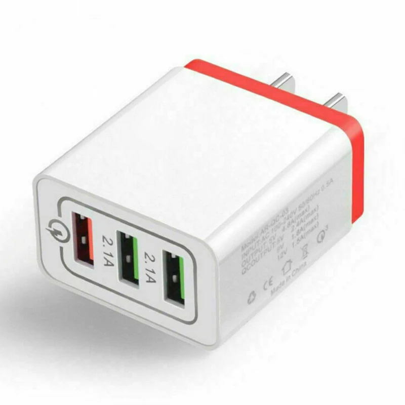 Red Быстро Зарядное устройство США/ЕС Подключите мобильный телефон QC 3,0 USB 3 порты, для сотового телефона для подключения к настенной быстро Зарядное устройство для зарядки для samsung Galaxy - Тип штекера: Red