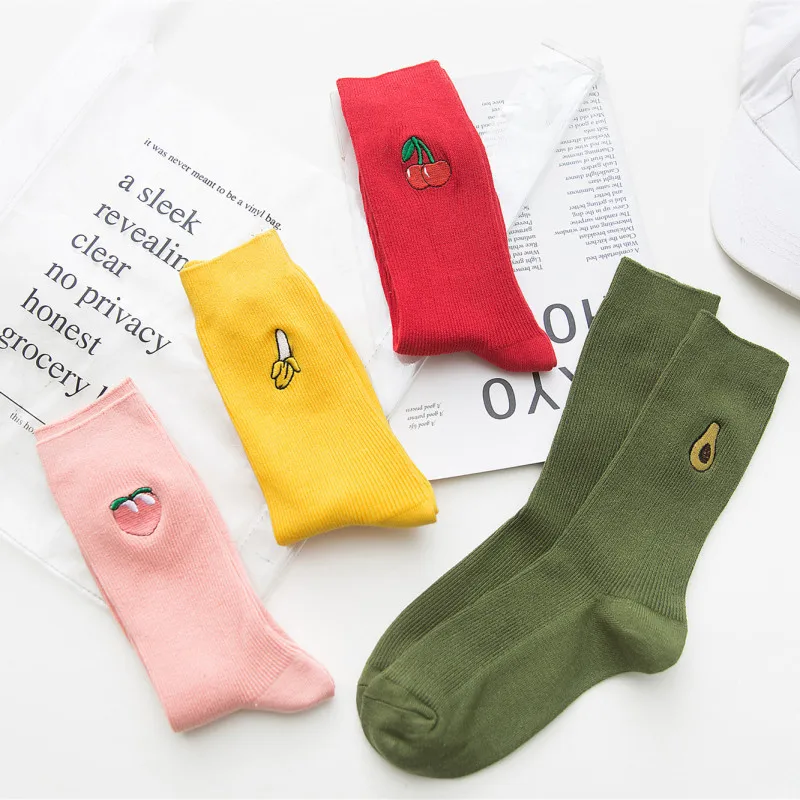 Осенние милые японские женские носки в стиле Харадзюку с вышивкой в виде фруктов и авокадо, длинные носки в Корейском стиле, милые носки для девочек, подарки