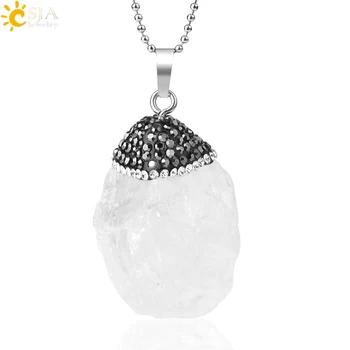 

CSJA Natural Crystal Pendant Necklace Irregular Clear White Rock Quartz Zircon Bead Women Men Healing Jewelry Size Randomly G079