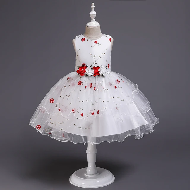 Vestido informal de fiesta para niña, ropa niña de 2 a 10 años, para cumpleaños, boda, color rojo y blanco - AliExpress