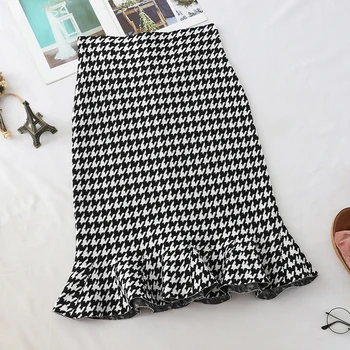 

Autumn New Houndstooth Sub-Fishtail Skirt Hip High Waist Skirt Short he ye bian qun Children Tide