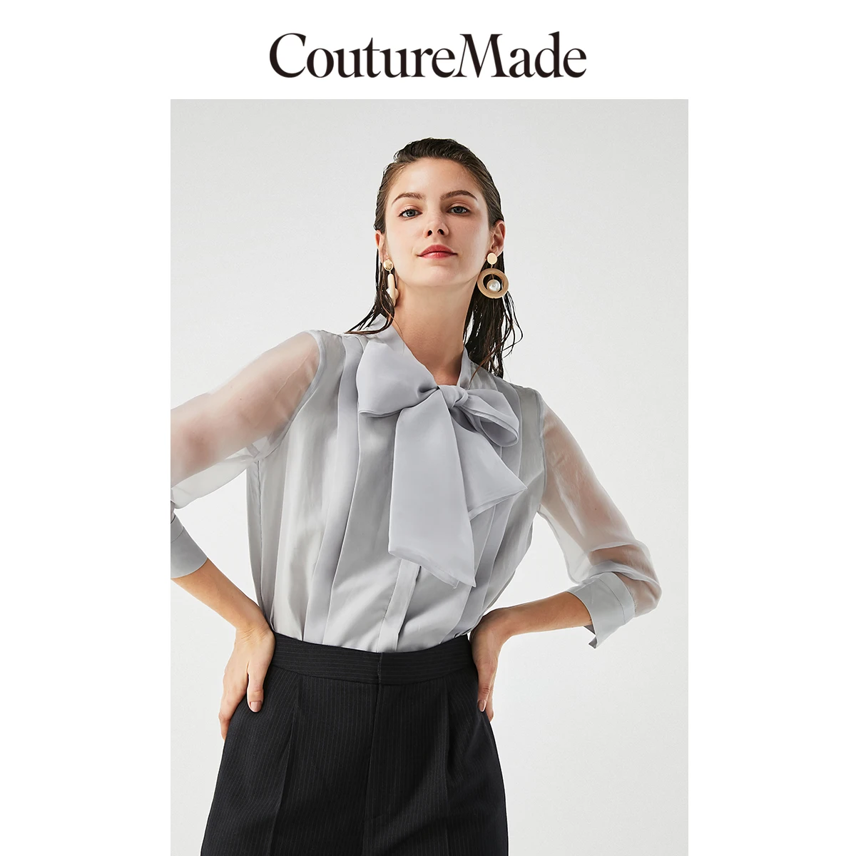 Silver hurricane Vero Moda CoutureMade 45.3% шелк тутового шелкопряда 3/4 рукавами на шнуровке | 319331508 - Цвет: Silver hurricane