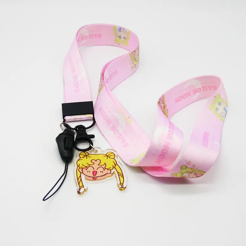 Аниме милый розовый шнурок для телефонов, цепочка для ключей, Nekband, смартфон, ожерелье, брелок, ремешок на шею, шнурок для ключей - Цвет: Розовый