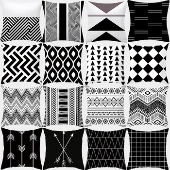 

Black White Geometric Cushion Cover 45x45 Polyester Sofa Cushions Decorative Throw Pillows Cover Home Decor Pillow Cases