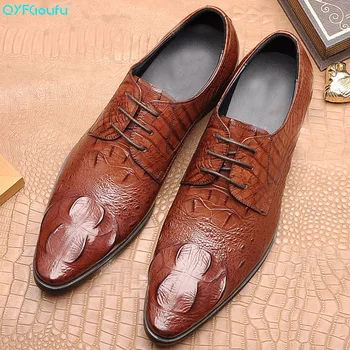 

QYFCIOUFU 2019 New Wedding Oxford Shoes British Original Design Men's Crocodile Shoes Genuine Leather Formal Dress Shoes
