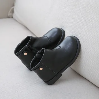 

Girls genuine leather short boots plus velvet autumn and winter children's boots Princess Martin boots 2-13 years old