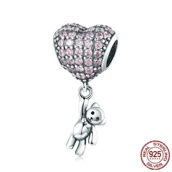 

Sweet 925 Sterling Silver Heart Bear Pink Cubic Zircon Beads Fit Charm Bracelets Charm Jewelry Valentines Gift TDD1054
